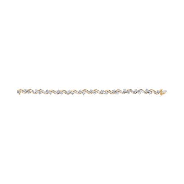 Haus of Brilliance 10k Yellow Gold 3.00 Cttw Round-Cut and Baguette-Cut Floral Link 7.25" Bracelet (I-J Color, I1-I2 Clarity) For Sale - Image 4 of 6