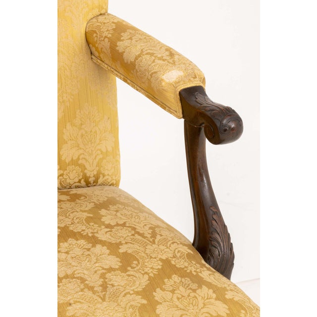 Pair of Late George II Mahogany Golden Silk Brocade Upholstered Armchairs For Sale In New York - Image 6 of 8