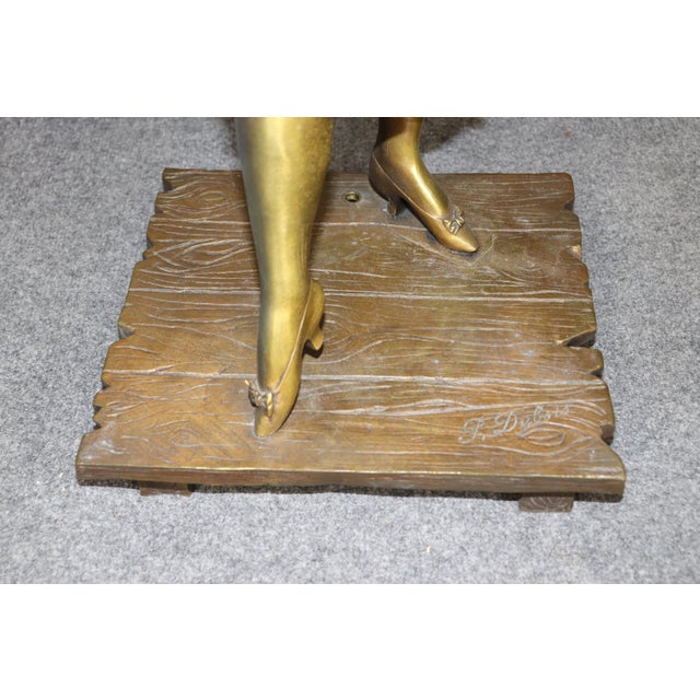 Traditional 19th C. Large Belle Epoque Bronze Statue of Lady With Fan Signed Paul Dubois For Sale - Image 3 of 13