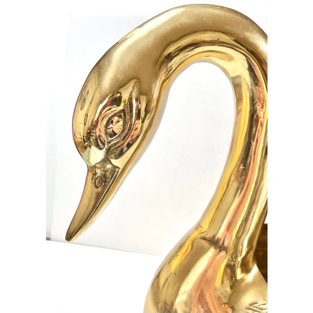 Vintage Brass Swan Cachepot – Hollywood Regency Bar Cart & Bookshelf Decor Accent For Sale In Louisville - Image 6 of 10