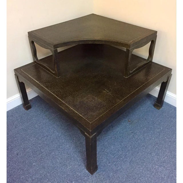 Vintage Mid Century Fumed Oak Two-Tier Corner Coffee Table For Sale - Image 9 of 9