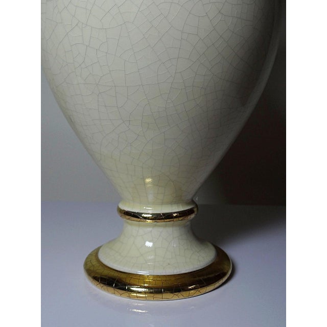Crackle-Glazed Ivory and Gold Earthenware Lamp attributed to Le Dauphin, 1980s-1990s For Sale - Image 9 of 14