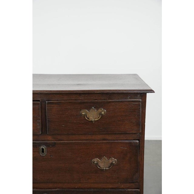 Brown Antique English Oak Chest of Drawers, 18th Century For Sale - Image 8 of 17