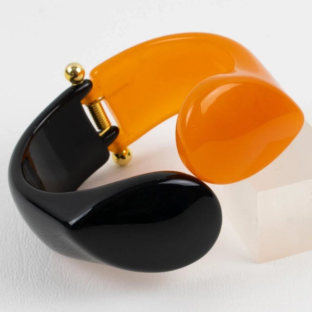 2000 - 2009 Angela Caputi Black and Orange Resin Clamper Bracelet For Sale - Image 5 of 10