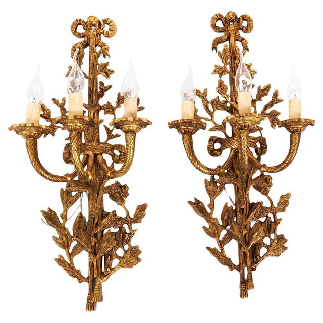 Antique 20th Century French Louis Revival Ormolu 3 Branch Wall Lights, 1920s For Sale - Image 12 of 12
