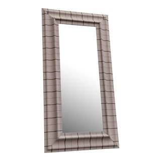 Mid Century Modern Oversized Beveled Mirror With Fabric Edges For Sale