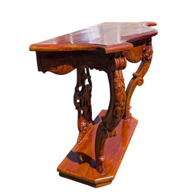 Rococo Revival Style Carved Wood Pierced Console Entryway Table For Sale - Image 4 of 6