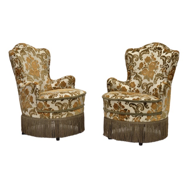 Small Danish Armchairs in Brown/Beige Furniture Fabric, 1970s, Set of 2 For Sale