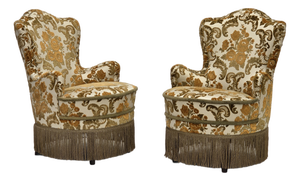Small Danish Armchairs in Brown/Beige Furniture Fabric, 1970s, Set of 2