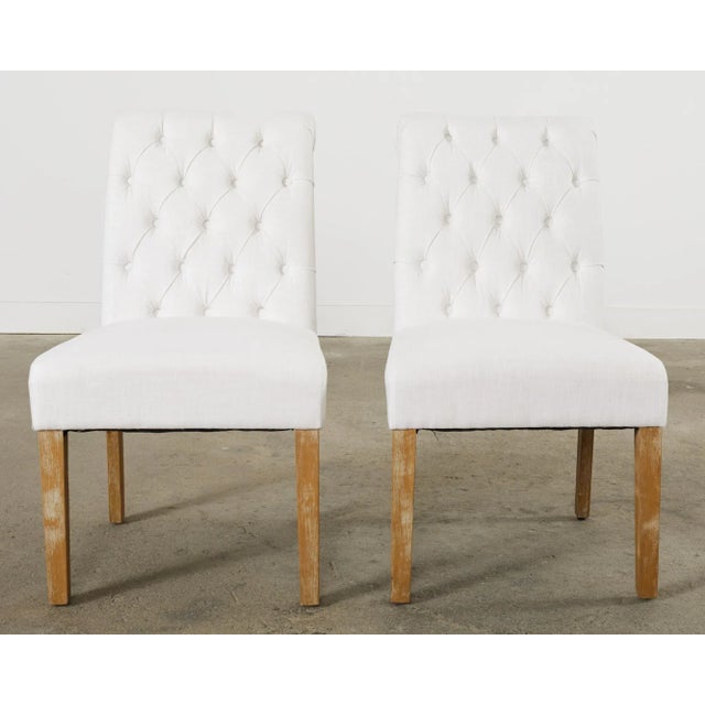 Modern Set of Fourteen Tufted Scroll Back Dining Chairs For Sale - Image 3 of 12