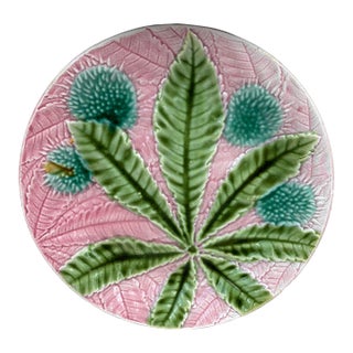 French Majolica Chestnut Leaves Plate Salins, Circa 1880 For Sale