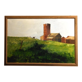 1990s Farm Silo and Barns, Oil on Canvas For Sale