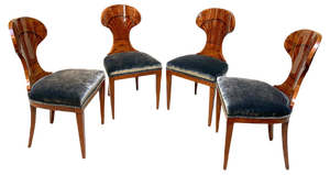 Ballon Chairs in Ash Veneer, Grey Velvet, Set of 4