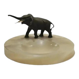 Vienna Austrian Bronze Elephant on Green Onyx Marble Tray, Circa 1920s For Sale