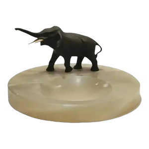 Vienna Austrian Bronze Elephant on Green Onyx Marble Tray, Circa 1920s