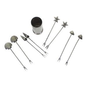 Vintage Silverplated Seashell Cocktail Picks Forks With Holder Set of 9