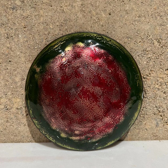 1960s Modernism Copper Enamel Decorative Red Bird Plate For Sale In San Diego - Image 6 of 7