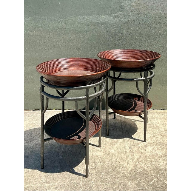 Brown Vintage Pencil Reed Bowl Side Tables - A Pair For Sale - Image 8 of 12