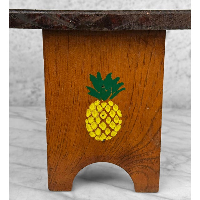 Brown Vintage Farmhouse Folk Art Painted Pine Footstool For Sale - Image 8 of 10