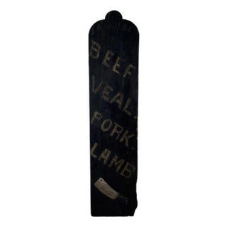 Exquisite 20th Century Wood Butcher Shop Large Tombstone Trade Sign Advertising Beef, Veal, Pork, Lamb For Sale