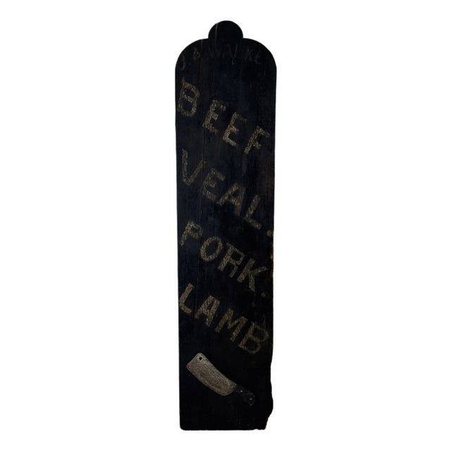 Exquisite 20th Century Wood Butcher Shop Large Tombstone Trade Sign Advertising Beef, Veal, Pork, Lamb For Sale