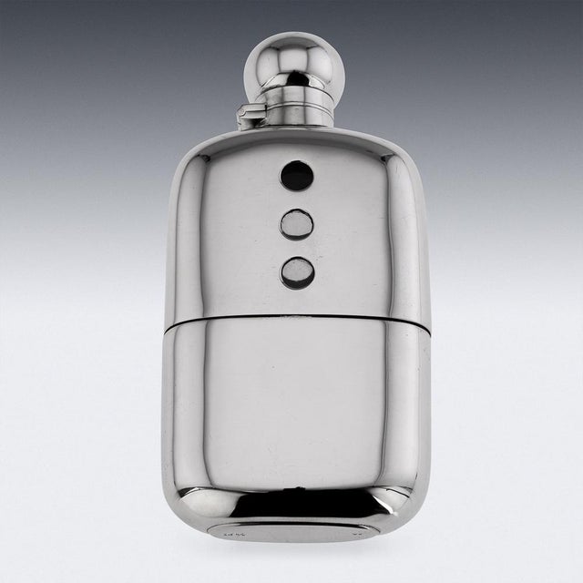 Antique early 20th Century Victorian solid silver hip flask with silver hinged top. Beautifully created in a smooth...