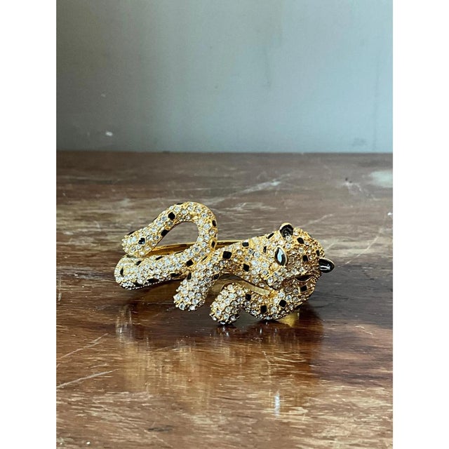 Vintage Rhinestone & Black Enamel Leopard Bracelet For Sale - Image 4 of 12