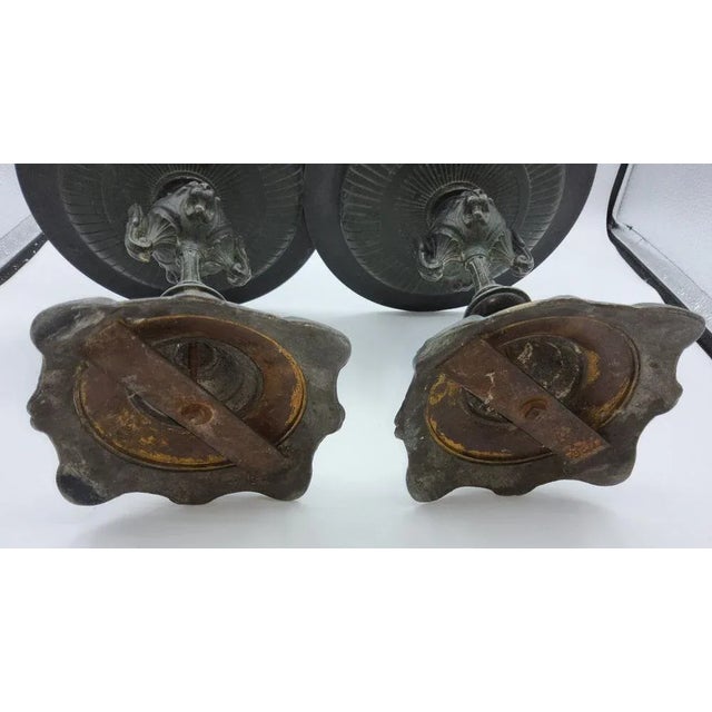 Metal Antique Bronze Tazza with Porcelain Plaques, Set of 2 For Sale - Image 7 of 11