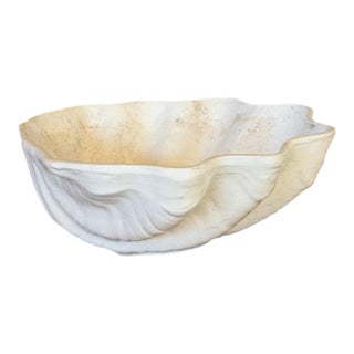Vintage American Glazed Pottery Large White Clamshell Centerpiece Bowl For Sale