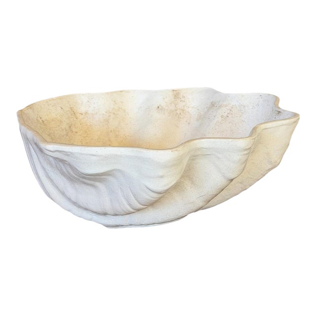 Vintage American Glazed Pottery Large White Clamshell Centerpiece Bowl For Sale