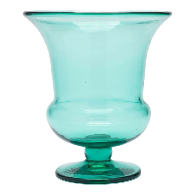 Blenko Green Blown Glass Calyx Urn Form Vase, C. 1950 For Sale
