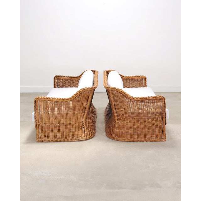 Mid 20th Century Pair of Michael Taylor Style Organic Modern Wicker Rattan Sofas For Sale - Image 5 of 18