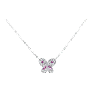 Pink Sapphire and Diamond Butterfly 14K White Gold Floating Pendant Necklace