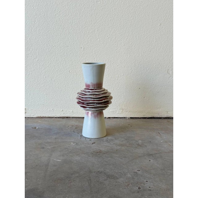 Mid-Century Modern Sculptural Ceramic Vase With Layered Ring Form For Sale In Los Angeles - Image 6 of 7