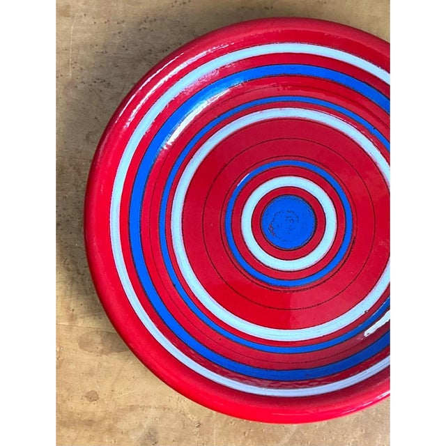 Vintage Raymor Red and Blue Striped Ceramic Plate For Sale In West Palm - Image 6 of 12