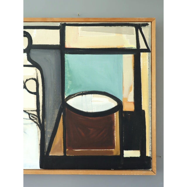 Black 1957 Mid-Century Modern 'Figure in Constructed Room' Geometric Abstract Figurative Oil Painting by Swedish Artist Bertil Berntsson (1921-2002), Framed For Sale - Image 8 of 11