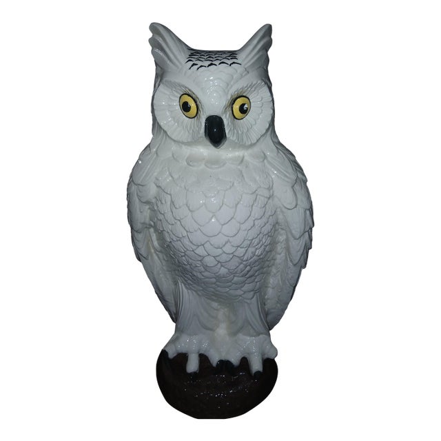 Vintage 1970s Mid-Century Ceramic White Owl Statue For Sale