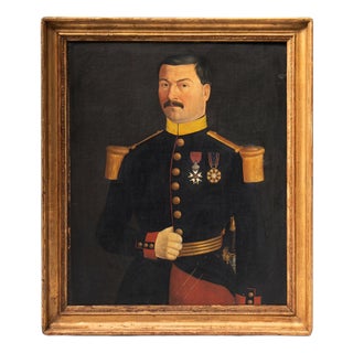 Portrait of a French Army Officer with a Great Moustache, 1860s, Oil Painting on Canvas, Framed For Sale