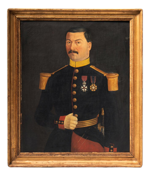 Portrait of a French Army Officer with a Great Moustache, 1860s, Oil Painting on Canvas, Framed