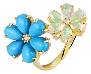 Kai Flora Blossom Turquoise and Opal Cocktail Ring in 14k Yellow Gold Ring, Size 6