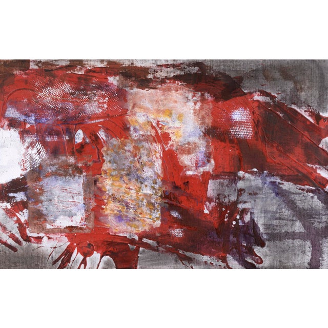 Red Splatters on Grey Field - Abstract Expressionist in Acrylic on Linen by D Whalen For Sale In Monterey, CA - Image 6 of 10