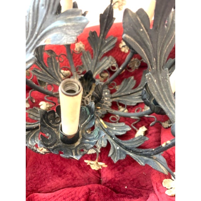 1950s Hollywood Regency Style Italian Black Metal Floral Chandeliers - a Pair For Sale - Image 16 of 18