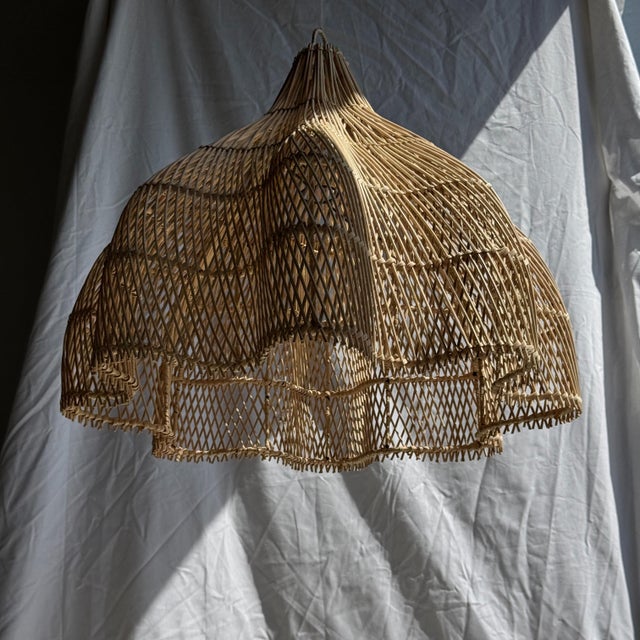 Beige Rattan Tulip Pendant Light, 1980s For Sale - Image 8 of 10