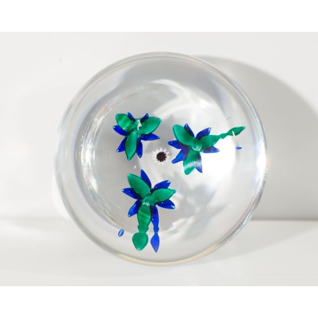 Charles Kaziun Art Glass Paperweight With Blue Flowers Chairish