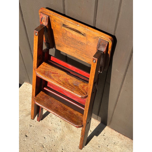 Wood 1920s Goodform Step Ladder … Stooladder by Hincher … Rare Hard Maple Stepladder For Sale - Image 7 of 12