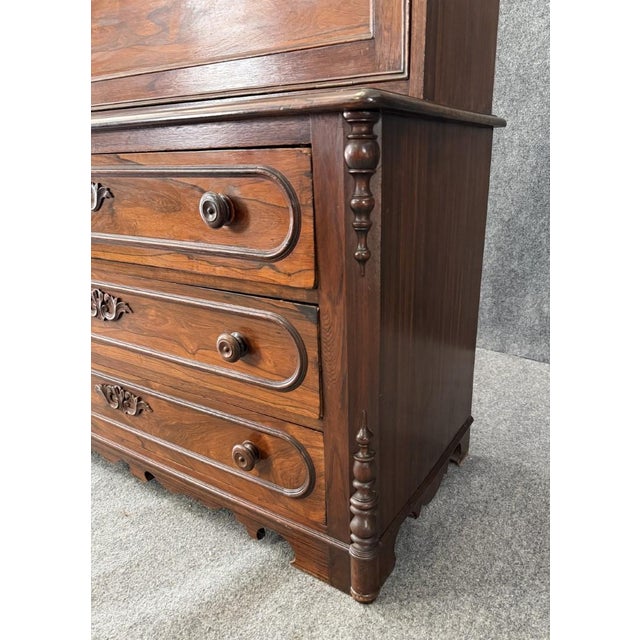 19th Century Rosewood Secretary Desk With Bookcase Top For Sale - Image 15 of 18
