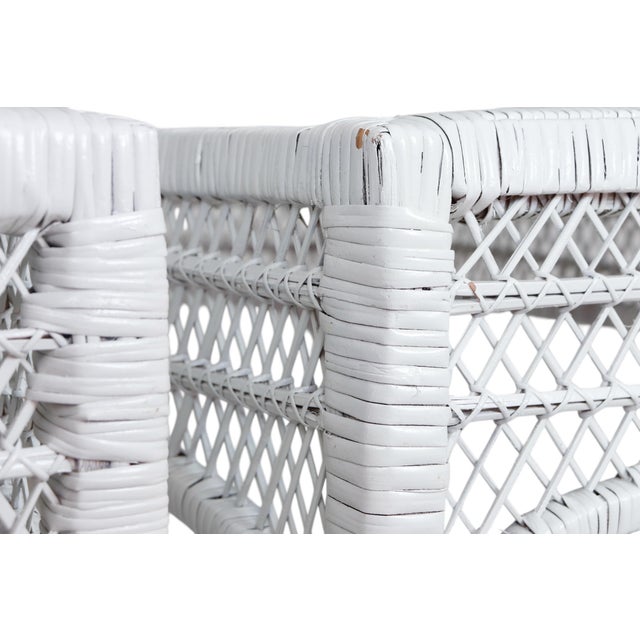 Late 20th Century White Rattan Side Tables - A Pair For Sale - Image 5 of 8