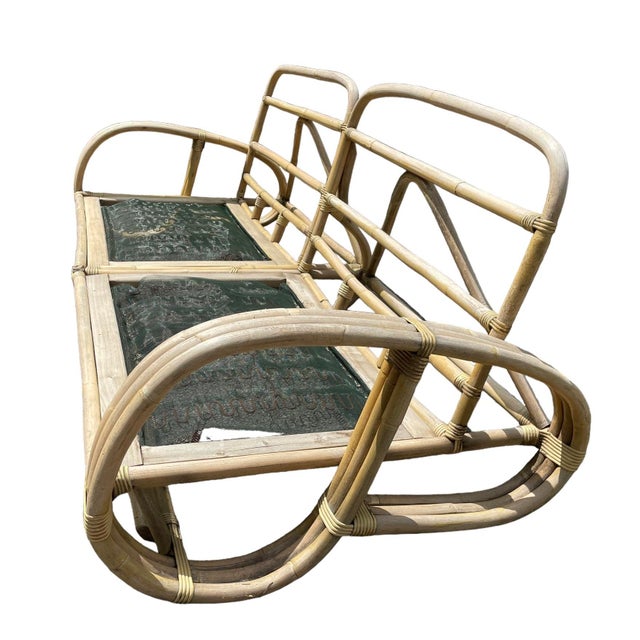 Mid-Century Modern Vintage Paul Frankl Style Rattan Pretzel Sofa For Sale - Image 3 of 7