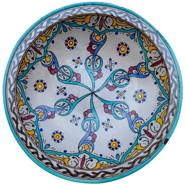 Moroccan Antique Ceramic Bowl W/ Andalusian Motif For Sale - Image 3 of 9