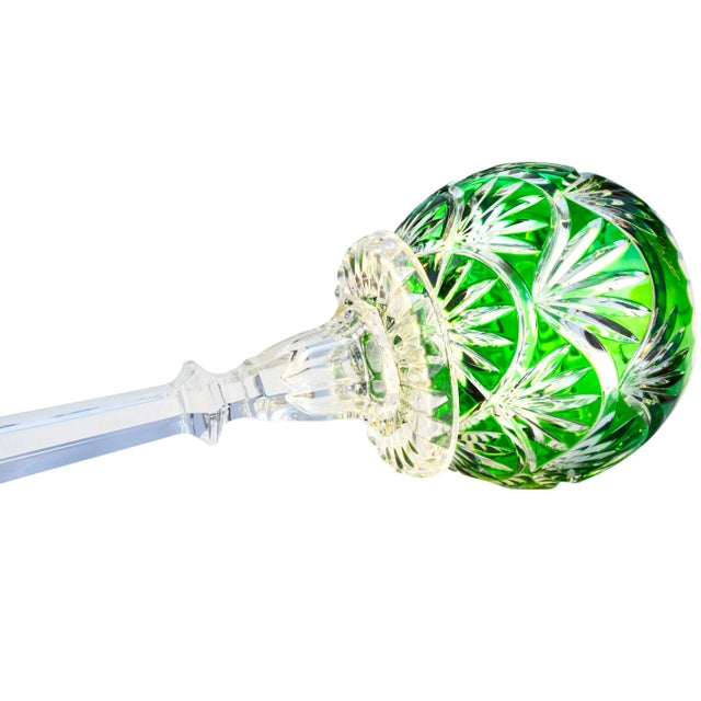 Glass Mid 20th Century Handblown Green Crystal-Cut Candle Holder For Sale - Image 7 of 8